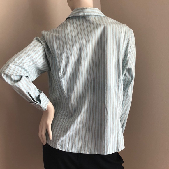 Vintage Gap Lt Aqua Pinstripe Dress Shirt collared Button Down French Cuffs - Picture 6 of 9